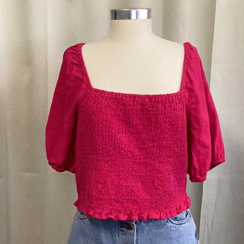Universal Thread Off/On Shoulder Puff Sleeve Crop Top – Hot Pink